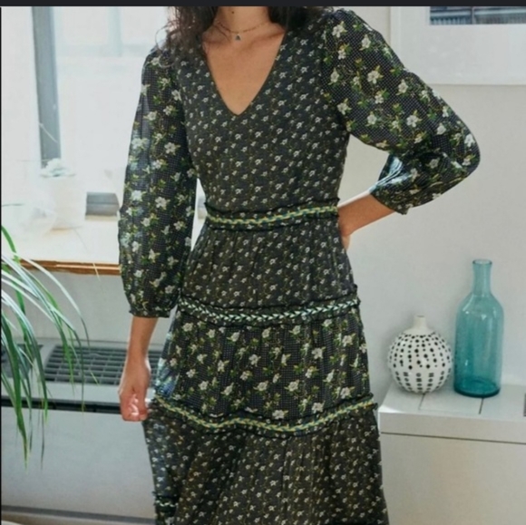 Anthropologie KAROLINE Floral Braided Maxi Dress - Picture 2 of 11